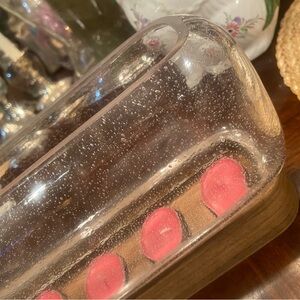 Bubbled Glass Hurricane with Wood Base. Holds five tea candles (included)
